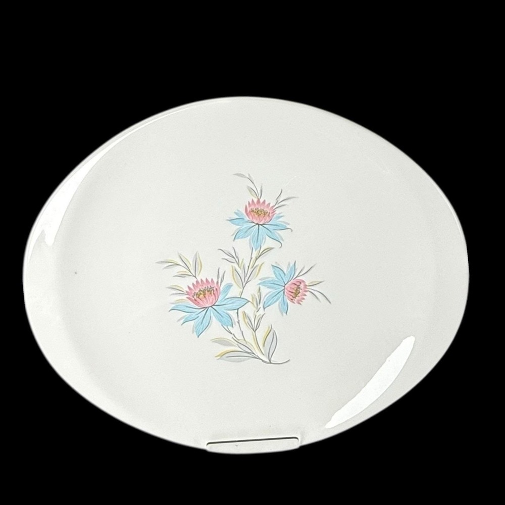 Vintage MCM Steubenville Fairlane 13 3/4"‎ Oval Serving Platter Pink Blue Floral
